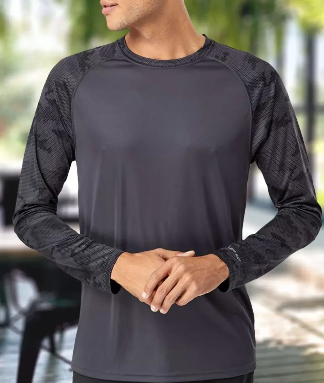 Men'S Cayman Performance Upf Camo Colorblock Long Sleeve T-Shirt