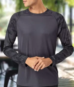 Men'S Cayman Performance Upf Camo Colorblock Long Sleeve T-Shirt