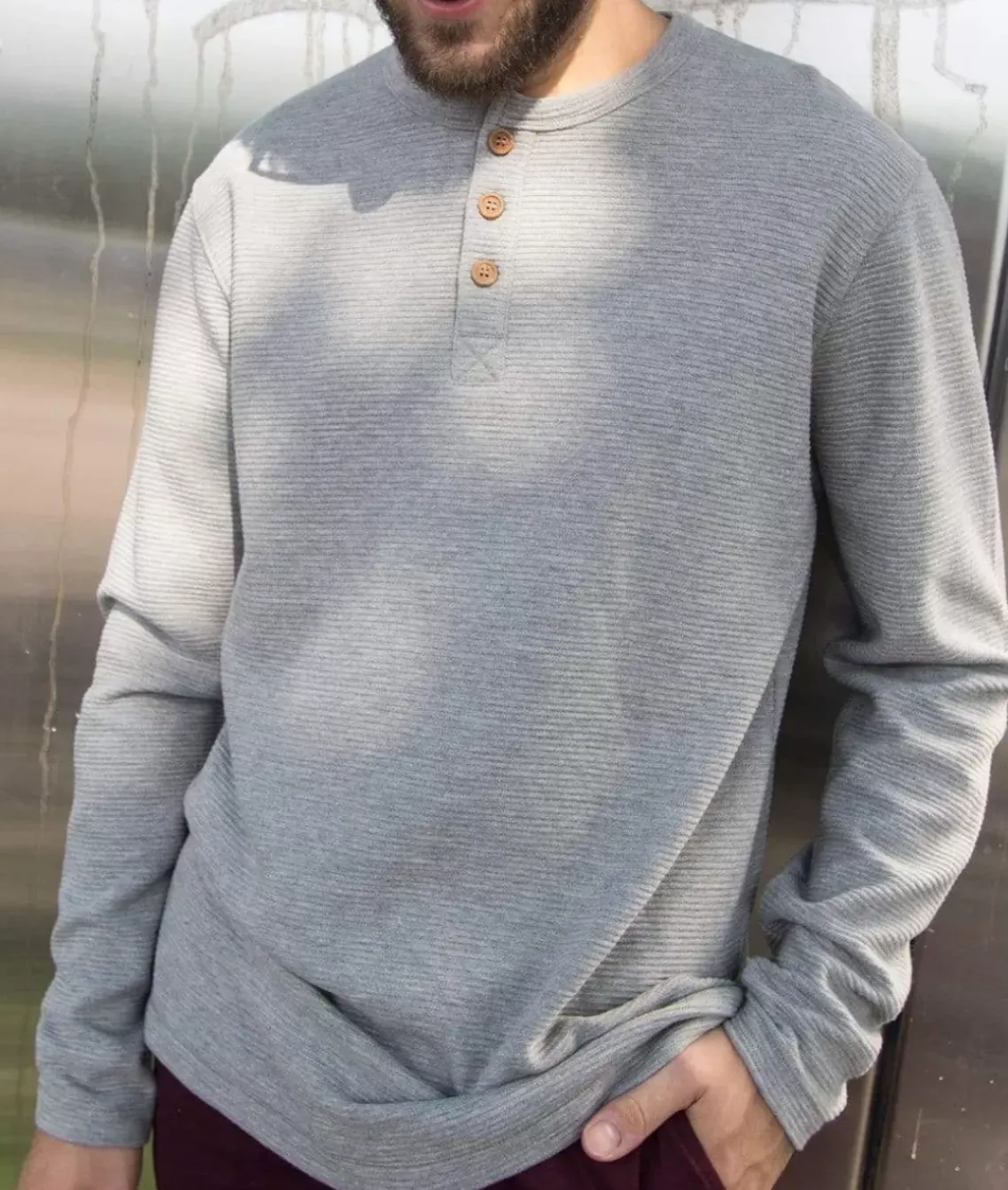 Men'S Long Sleeve Ottoman Rib Knit Henley Shirt/Discontinued