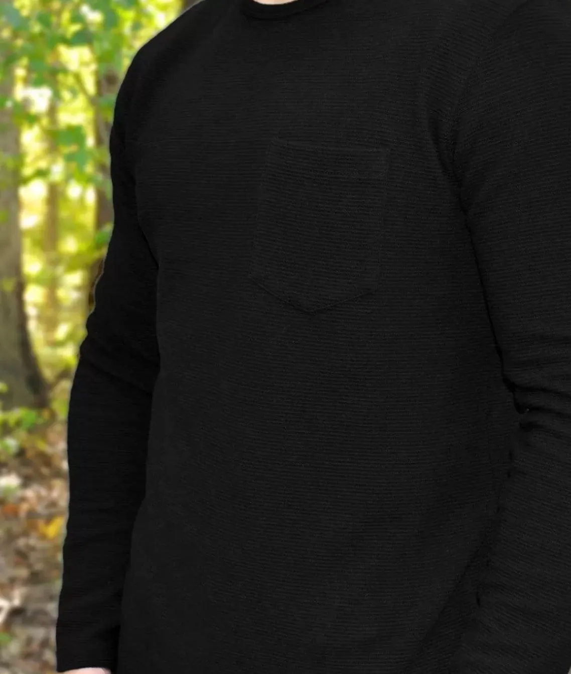 Men'S Long Sleeve Ottoman Rib Knit Textured Fabric Tee/Discontinued