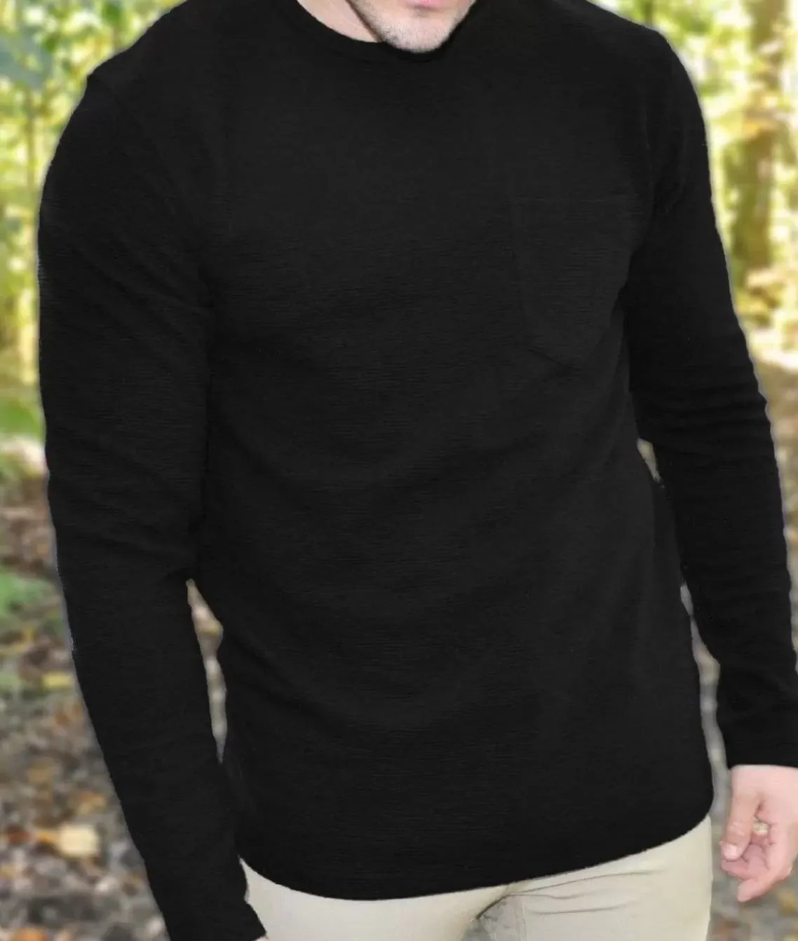 Men'S Long Sleeve Ottoman Rib Knit Textured Fabric Tee/Discontinued