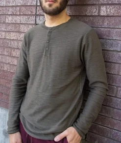 Men'S Slub Knit Raw-Edge Henley/Discontinued