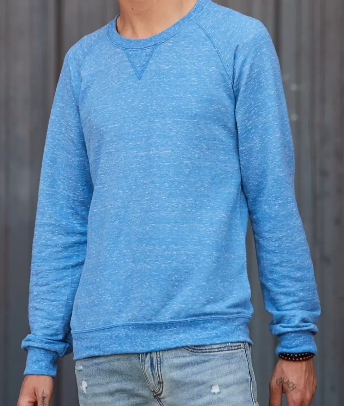 Men'S Soft Snow Heather French Terry Raglan Pullover Sweatshirt