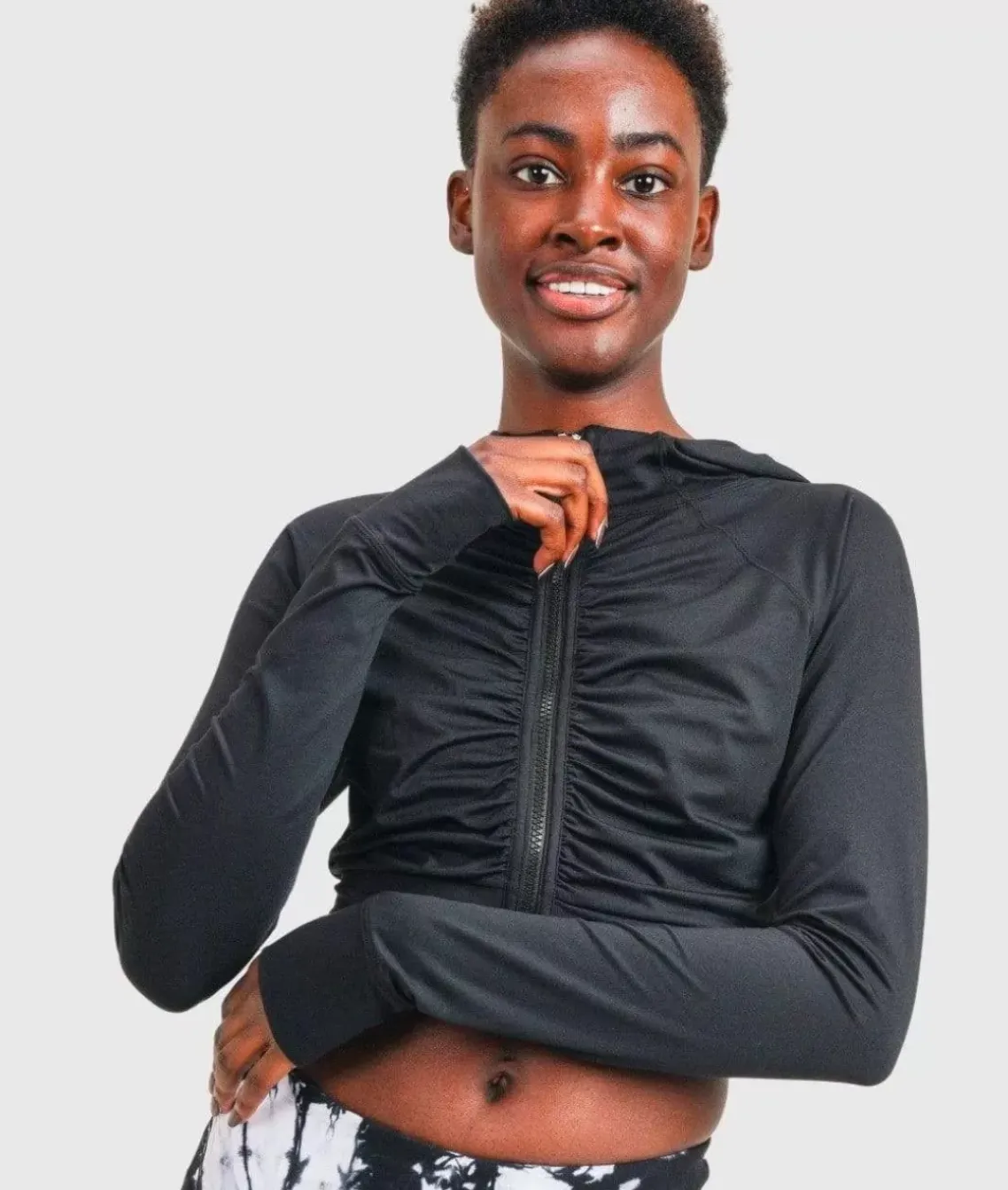 Ruched Front Cropped Hoodie Jacket/Discontinued