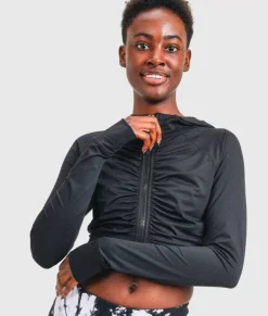 Ruched Front Cropped Hoodie Jacket/Discontinued