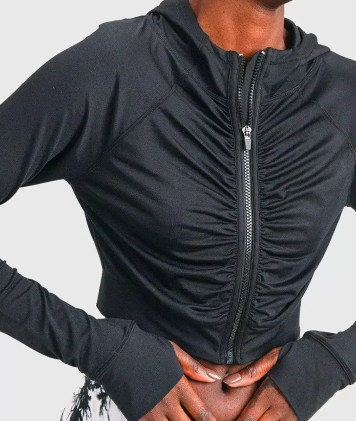 Ruched Front Cropped Hoodie Jacket/Discontinued