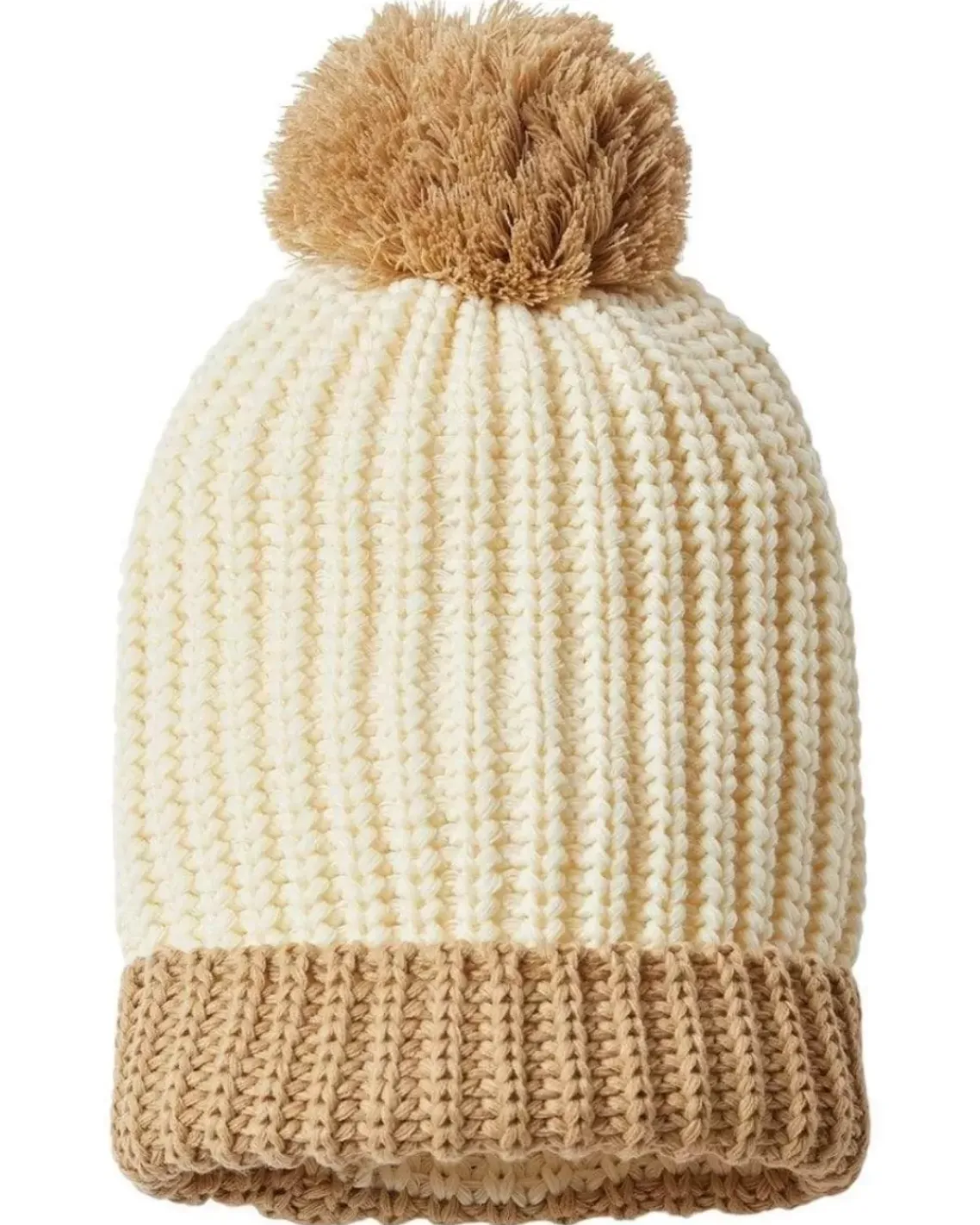 Soft Chunky Knit Two-Tone Hat With Pom Pom And Solid Color Beanie With Pom Pom And Cuff