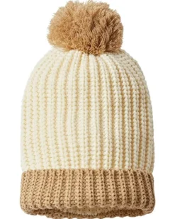 Soft Chunky Knit Two-Tone Hat With Pom Pom And Solid Color Beanie With Pom Pom And Cuff