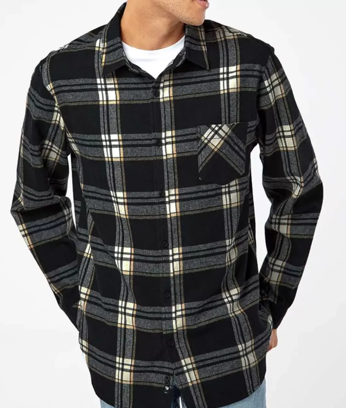 Soft Flannel Plaid Shirt With Chest Pocket