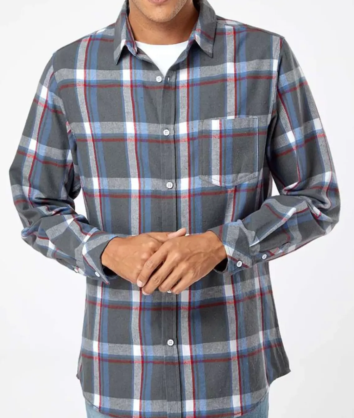 Soft Flannel Plaid Shirt With Chest Pocket