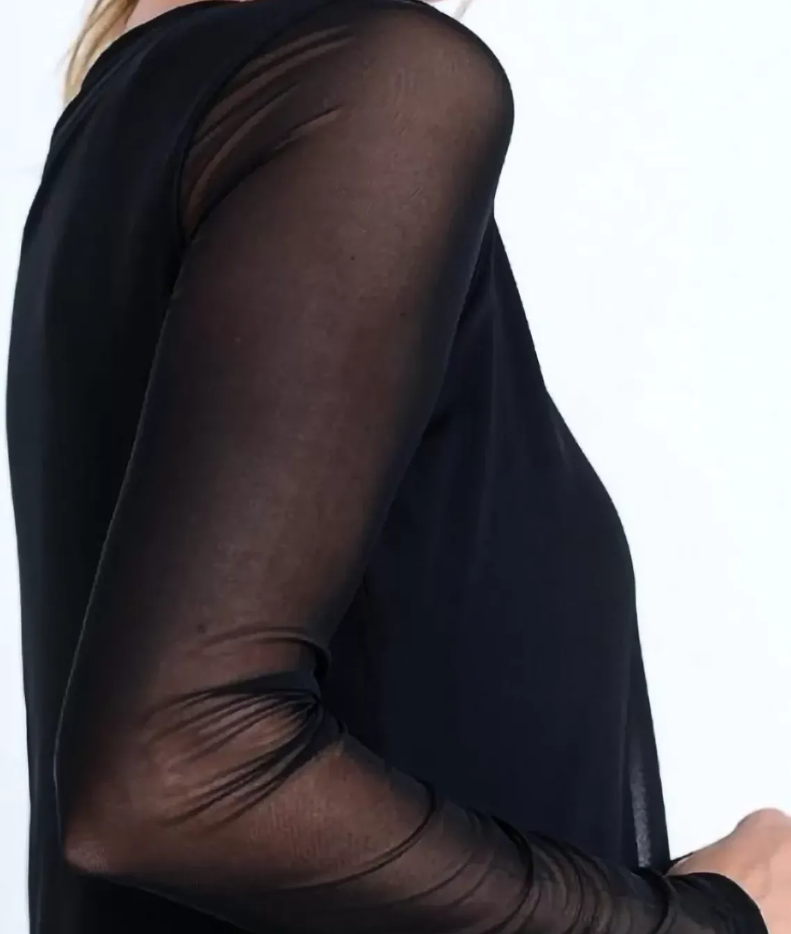 Women'S Mesh Sleeve Overlay Crop Top/Discontinued