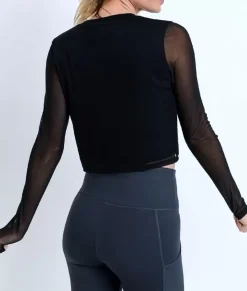 Women'S Mesh Sleeve Overlay Crop Top/Discontinued