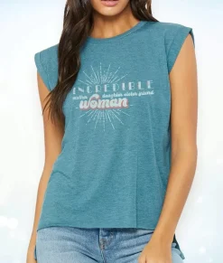 Women'S Ridiculously Soft Flowy Rolled Cuffs Graphic Muscle Tee | Incredible Woman