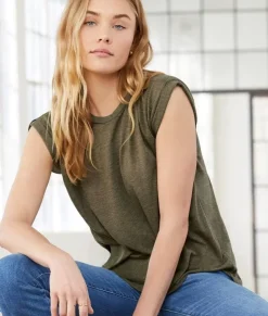 Women'S Ridiculously Soft Flowy Rolled Cuffs Muscle Tee