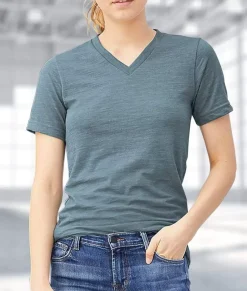 Women'S Short Sleeve Slub Jersey V-Neck T-Shirt