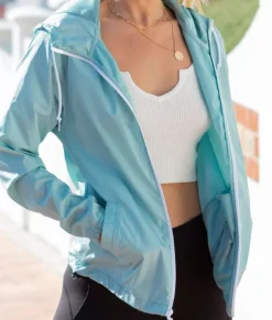 Women'S Soft Lightweight Oversized Full-Zip Windbreaker Jacket